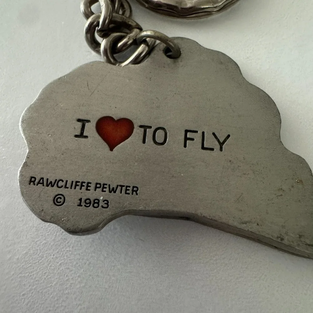 Vintage 1983 I Love to Fly Pewter Keychain Key Ring Airplane by Rawcliffe‎